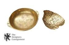 2 Gold China Hand Decorated Weeping Bright 22K Gold Leaf Shaped Dish and Compote