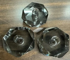 Three 3 Vintage 6-Sided Faceted Gray Smokey Glass Table Lamp Spacer Parts