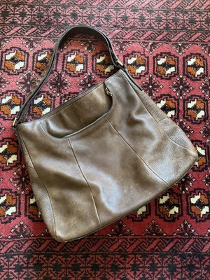 Vintage Large Yves Saint Laurent Rive Gauche Brown Leather Bag Logo YSL Hobo 