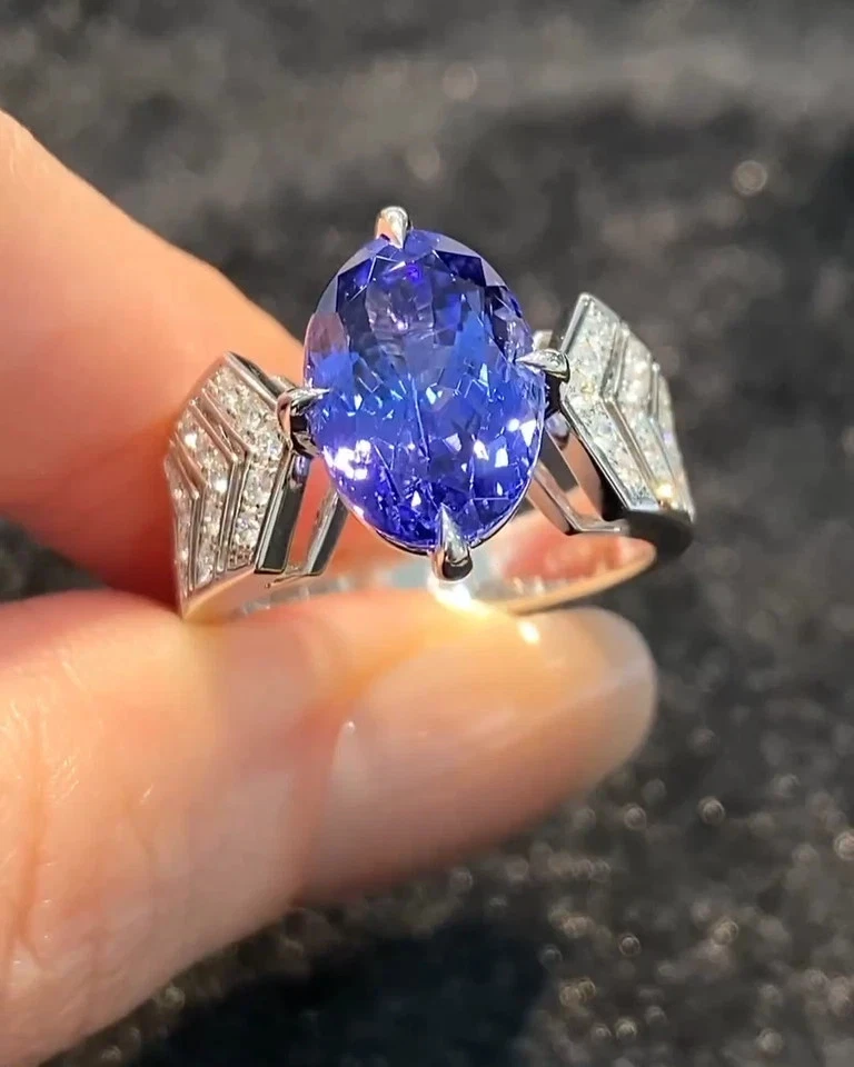 5.64Ct Oval Natural Tanzanite Diamond Wedding Ring 14K Real White Gold 6.5 7 8 - Image 2 of 4