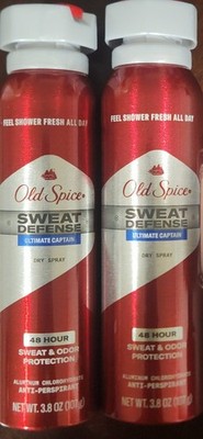Lot Of 2 Old Spice Sweat Defense Ultimate Captain 48H Dry Spray 3.8 oz!