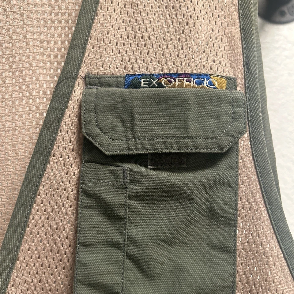 Vintage Ex Officio Mesh Vest Unisex Size Medium Green/ Tan Fishing Pockets Vest - Image 2 of 4