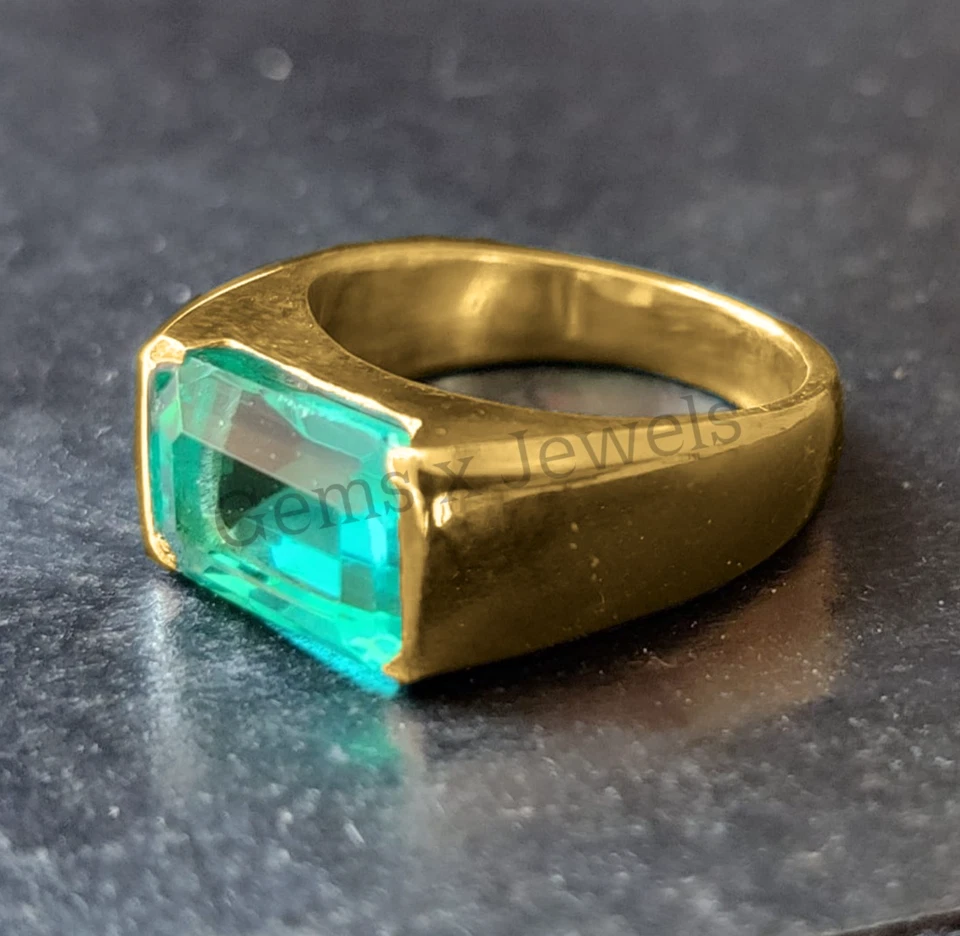 Натуральный зеленый изумруд 14k настоящее золото мужское кольцо для помолвки обручальное подарочное кольцо - Изображение 2 из 4