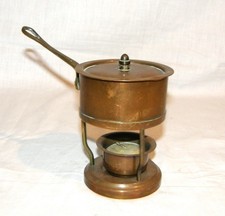 Kleines TÖPFCHEN mit Rechaud aus Kupfer, Kerzenbefeuerung, um 1950, France