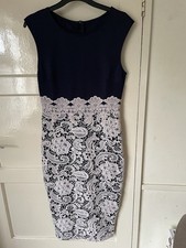 Unbranded Ladies Navy Cream Lace Bodycon Dress Sleeveless