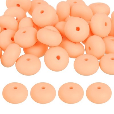50Pcs 14mm Silicone Lentil Beads, Loose Abacus Bead for DIY (Peach)