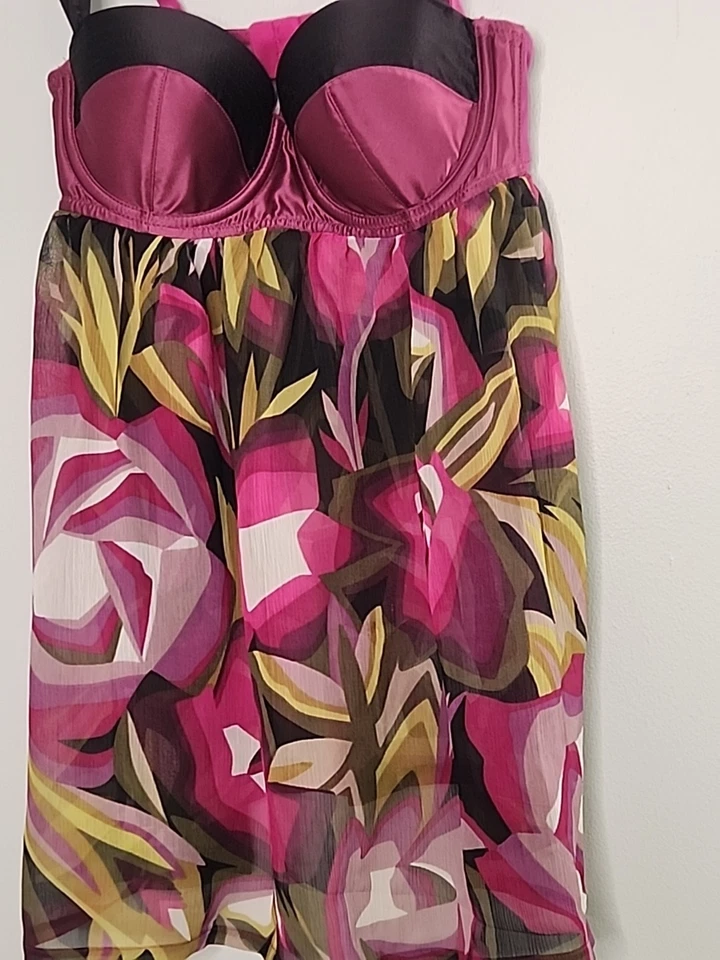 Y2K Missoni Mujer Pequeño Rosa/Púrpura Floral Babydoll Lencería Con Aros Sujetador Discoteca Foto 2 de 4