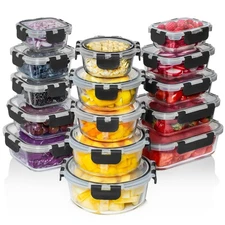 30 PC Glass Food Storage Containers with Lids - Reusable Glass Meal Prep Cont...
