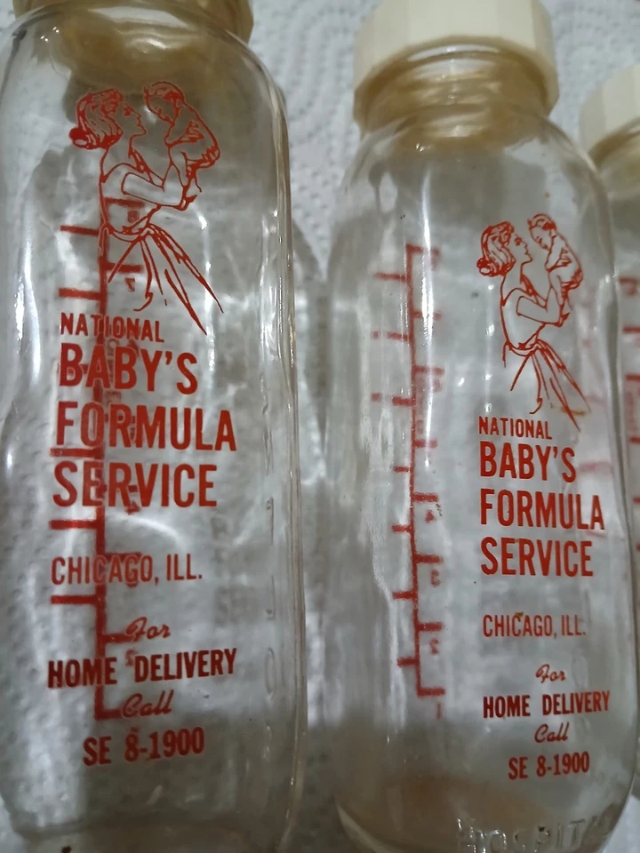 3 biberones de vidrio Evenflo vintage de los años 30 Servicio Nacional de Fórmula Chicago IL  Foto 4 de 4