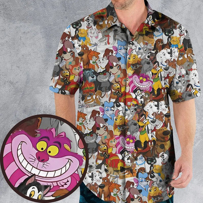 Dog and Cat Collage Hawaiian Shirt,  Gift For Cartoon Lovers