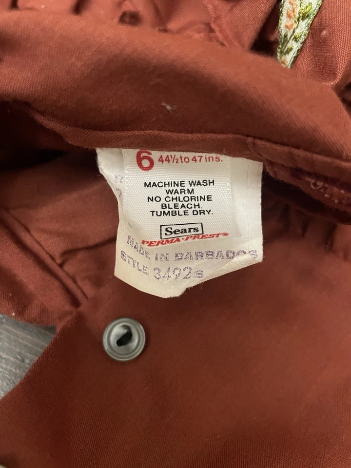 Vintage 70s Sears Prairie Dress Girls Size 6 Long Sleeve Cottagecore Smocked - Image 3 of 4