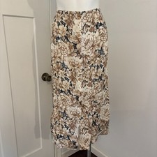 Vintage 90s Sag Harbor Large Neutral Brown Floral Print Full Button Maxi Skirt