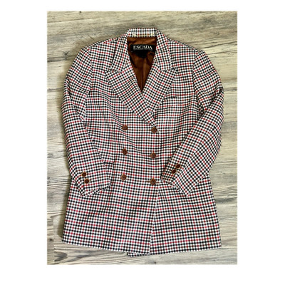 ESCADA Women s Houndstooth Long Blazer Coat EU 40 Lined Pockets Button