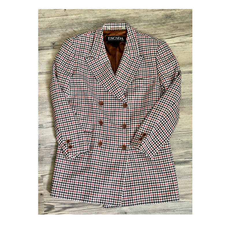 ESCADA Women’s Houndstooth Long Blazer Coat EU 40 Lined Pockets Button