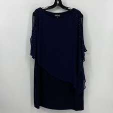 DJ Jaz Sheer Cover Up Shift Dress Size 14 Navy Blue Pull Over Asymmetrical Beads