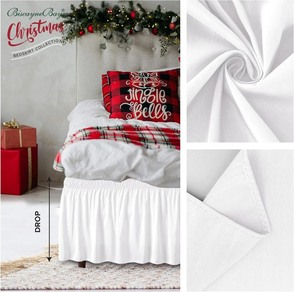 Falda de cama Queen envolvente 15" blanca caída ajustable elástica fácil ajuste polvo Foto 3 de 4