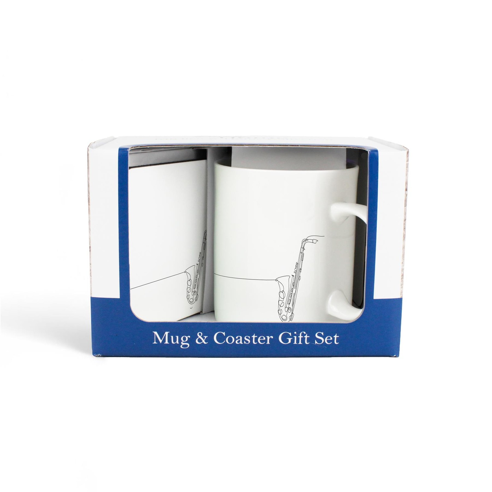 Saxophone Mug & Coaster Gift Set - Fine Line Art Presents for Musicians