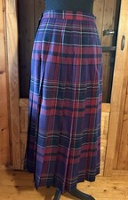 Talbots 100 Worsted Wool Pleated Tartan Plaid Midi Skirt Womens 8 Vintage