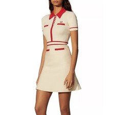 Sandro Paris Irene Polo Cream/Red Collared Dress in Size 40/8