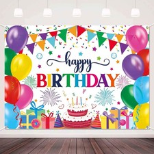 Happy Birthday Banner Backdrop Colorful Birthday Decorations 7x5 ft