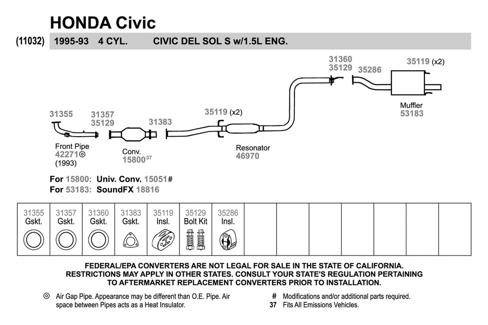 For Honda Civic del Sol 93-95 Exhaust Muffler SoundFX Steel Oval Direct-Fit Foto 3 de 4