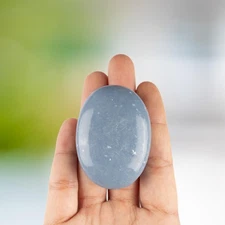 Angelite Crystal Palm Stone for Anxiety Relief, Polished Stone, Spiritual Gift