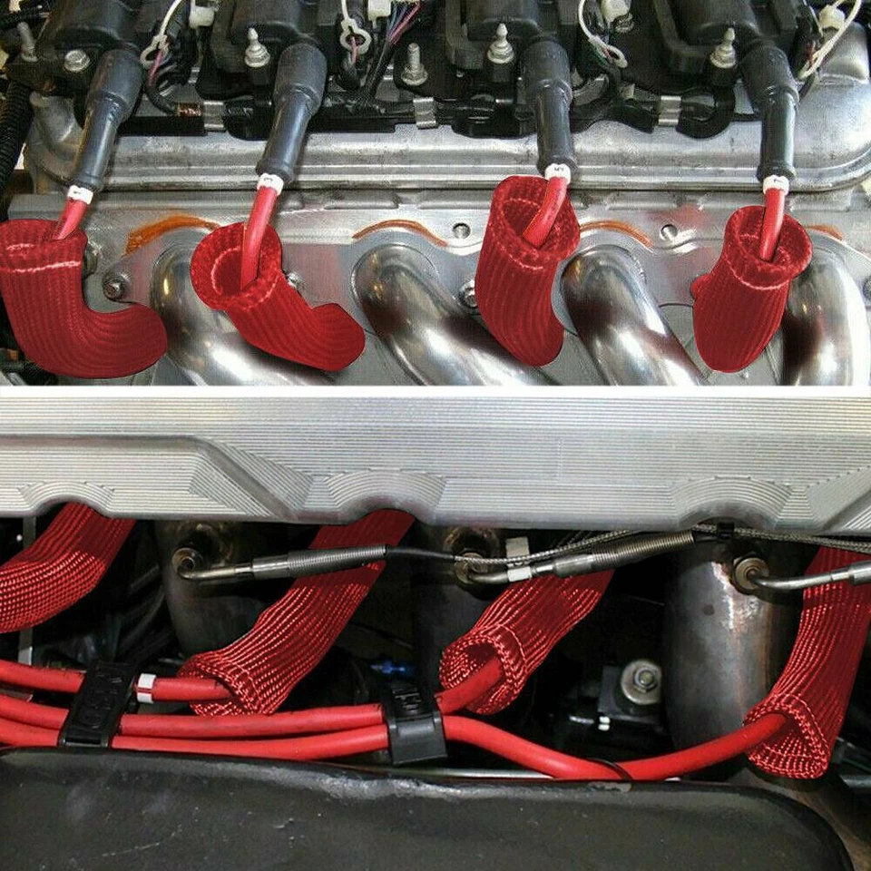 8 Piezas 2500° 6" Bujía Cable Botas Protector Funda Protector Térmico Rojo Foto 2 de 4