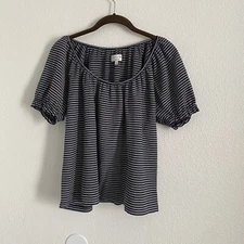 Madewell Texture & Thread Women's Size Medium Blue Striped Peasant Top
