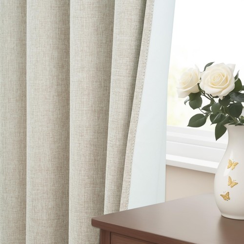 Schallschutz Vorhang Blickdicht Leinenoptik Schlafzimmer Naturfarben 100% Ver... - Bild 5 von 8
