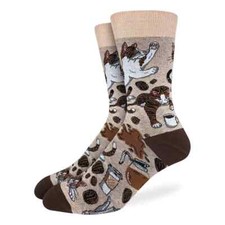 Coffee Cats Men's Crew Socks Grey Good Luck Novelty Caffeine Fashion New