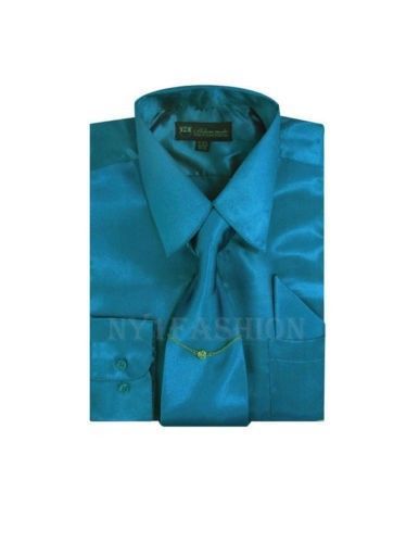 Kid's & Boy's Shiny Satin Casual Dress Shirts SET w/Tie & Hanky long sleeve KG05 - Picture 11 of 26