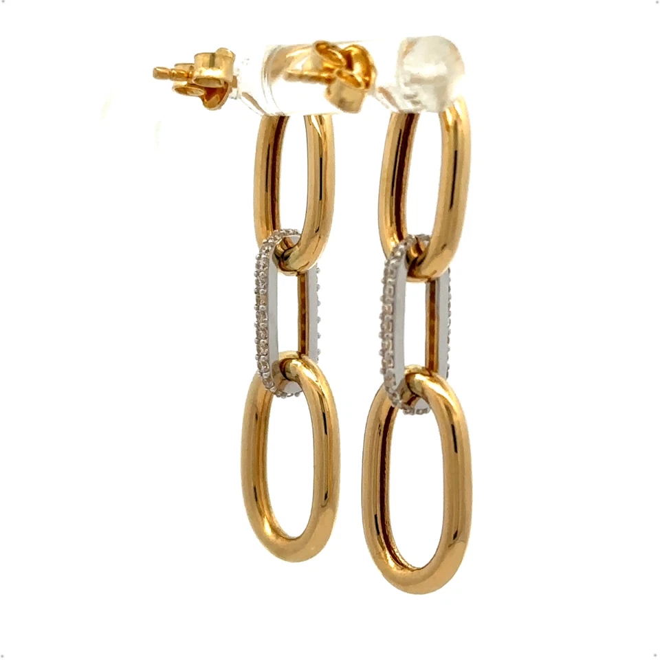 14k Solid Gold Paper Clip Earrings Middle Link Is White Gold With Cubic Zirconia - Image 4 of 4