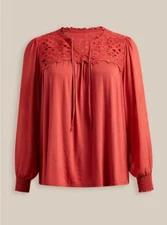 Torrid Chiffon Sleeve Lace Inset Tie Detail Top Rust Red Plus 1 1X 14 16 #D95093