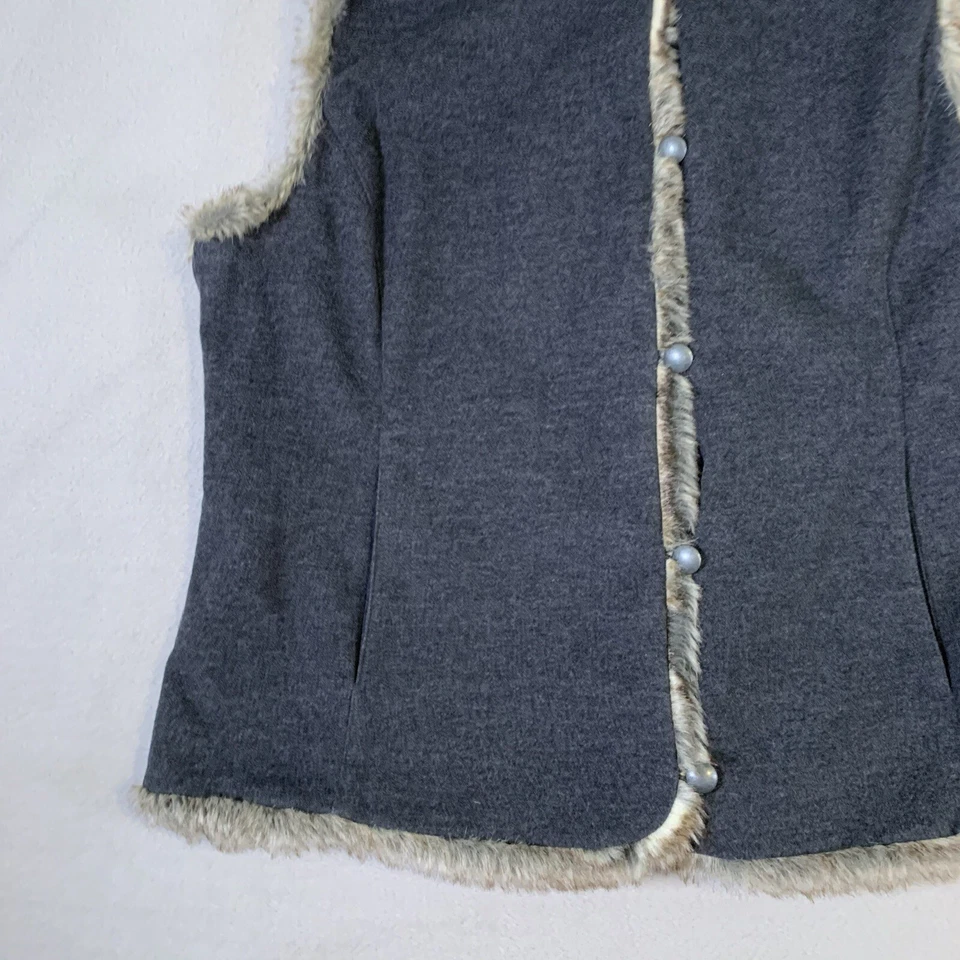 Chaleco J.Jill Mujer XL Gris Imitación Piel Boho Penny Lane Elegante Abotonable Damas Foto 3 de 4