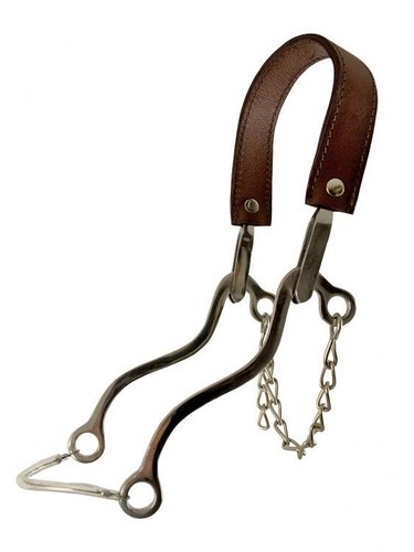 New Showman Stainless Steel Hackamore Bit Leather Nose Strap, Curb Chain EC-60 - Picture 5 of 5