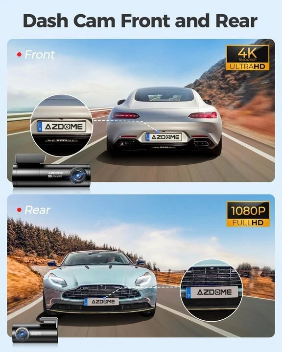 AZDOME M300S 4K Dual Dash Cam 5G WiFi GPS Front and Rear Parking Mode 1080P 64GB - image 3 of 4