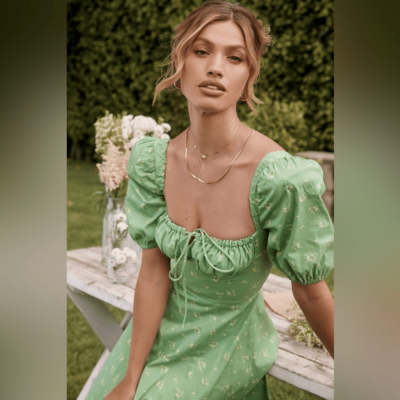 House of Cb Tallulah Olive Midi Green Dress Floral Puff Sleeve Size XS |  eBay