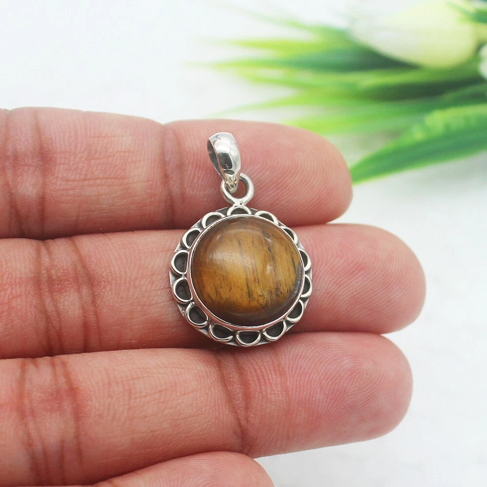 Silber Tigerauge Halskette 925 Sterling Handmade Schmuck Edelstein Halskette - Bild 2 von 2