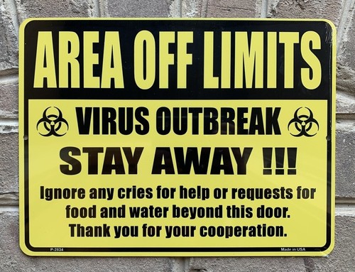 Signo de metal de 12"" x 9"" con área fuera de límites de brote de virus ↔ Manténgase alejado divertida decoración de pared - Imagen 2 de 7