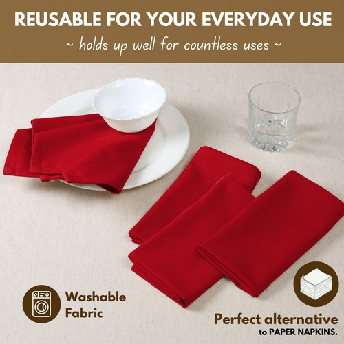 Cloth Napkin Set 100% Cotton Washable Reusable Dinner Napkin Red 17x17 12PCS - Picture 2 of 6