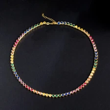 Bohemian Yellow Gold Multicolor CZ Heart Round Cocktail Party Choker Necklace