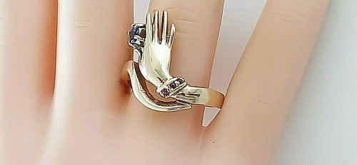 GOLD RING ° 585 / 1000 ° 14 K ° HAND ° RUBY / BLUE SAPPHIRE ° gold jewelry ° - Picture 7 of 9