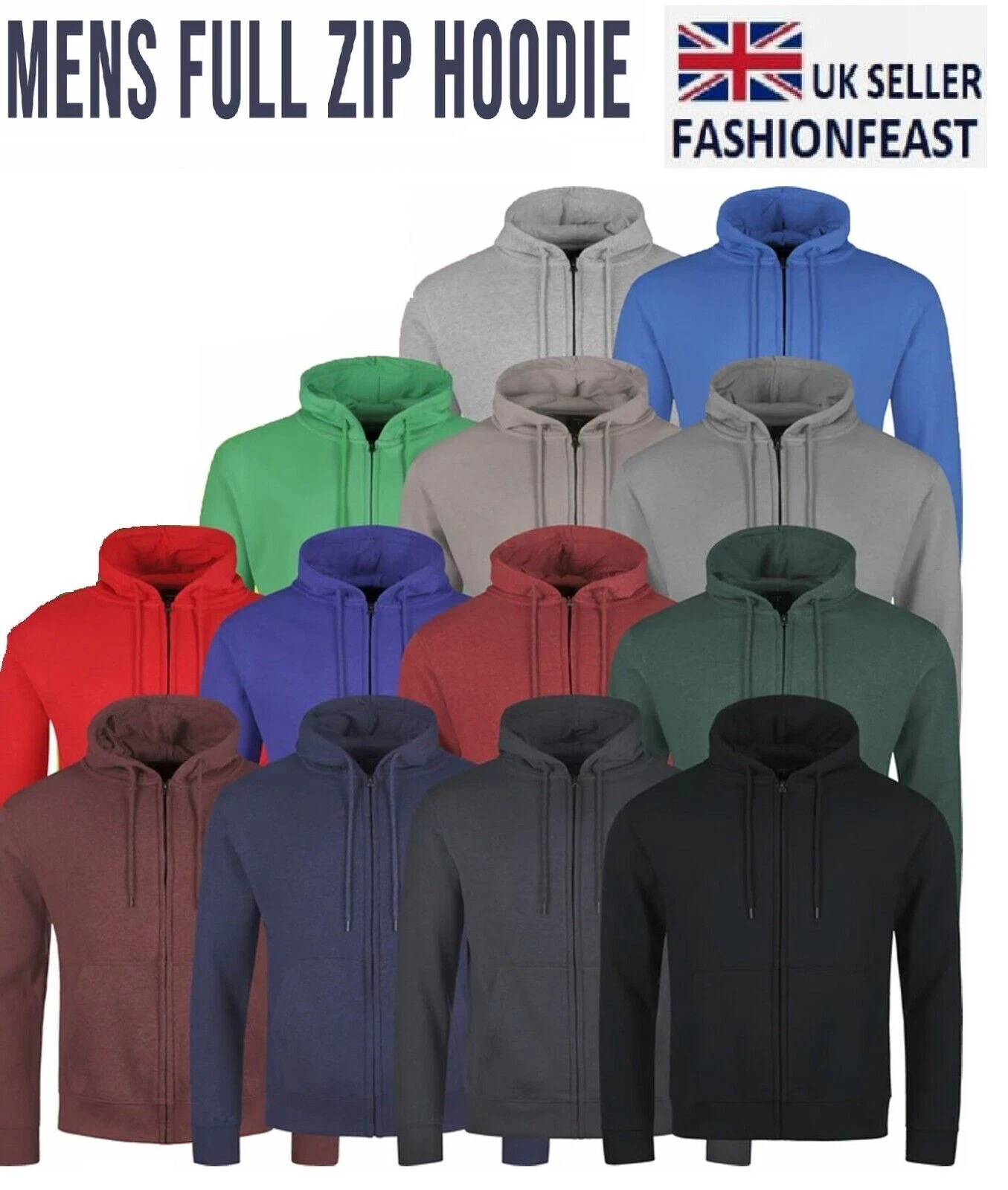 Mens Hoodies Zip Up Long Sleeve Fleece Hooded Sweatshirt for Men with Pockets