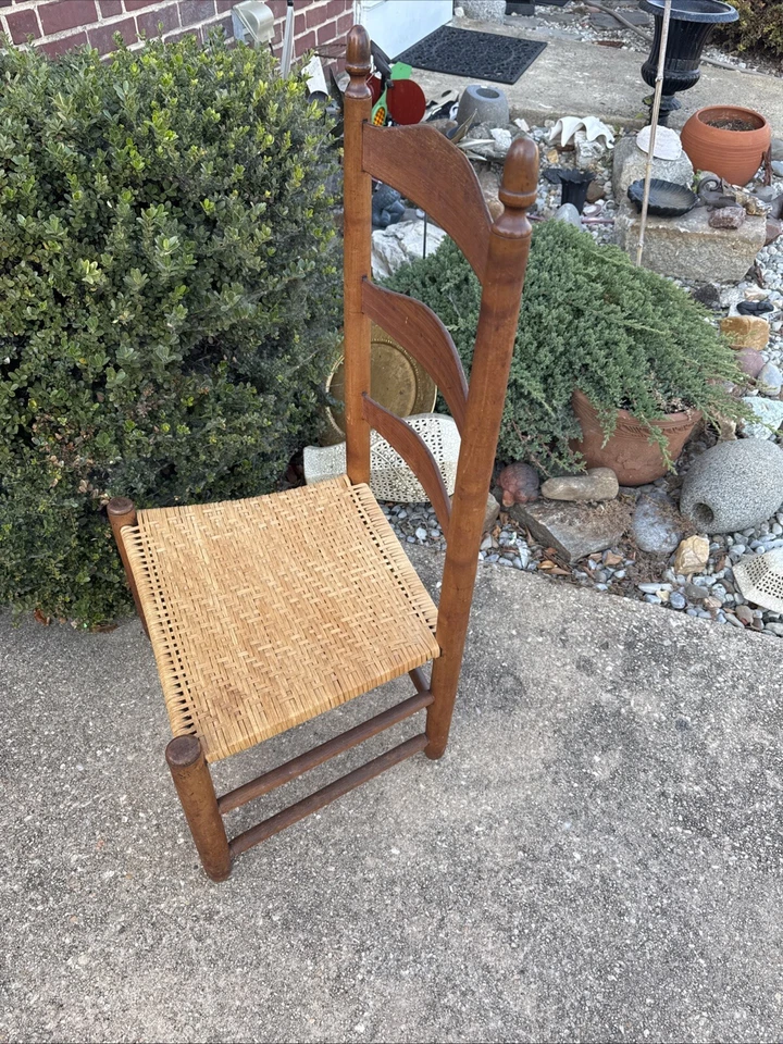Silla estilo coctelera Amish respaldo escalera asiento tejido apresurado 35x18x15 Foto 2 de 4