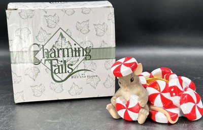 Charming Tails Candy Cane Candleholder 93/421 Christmas Mouse Peppermint Candy