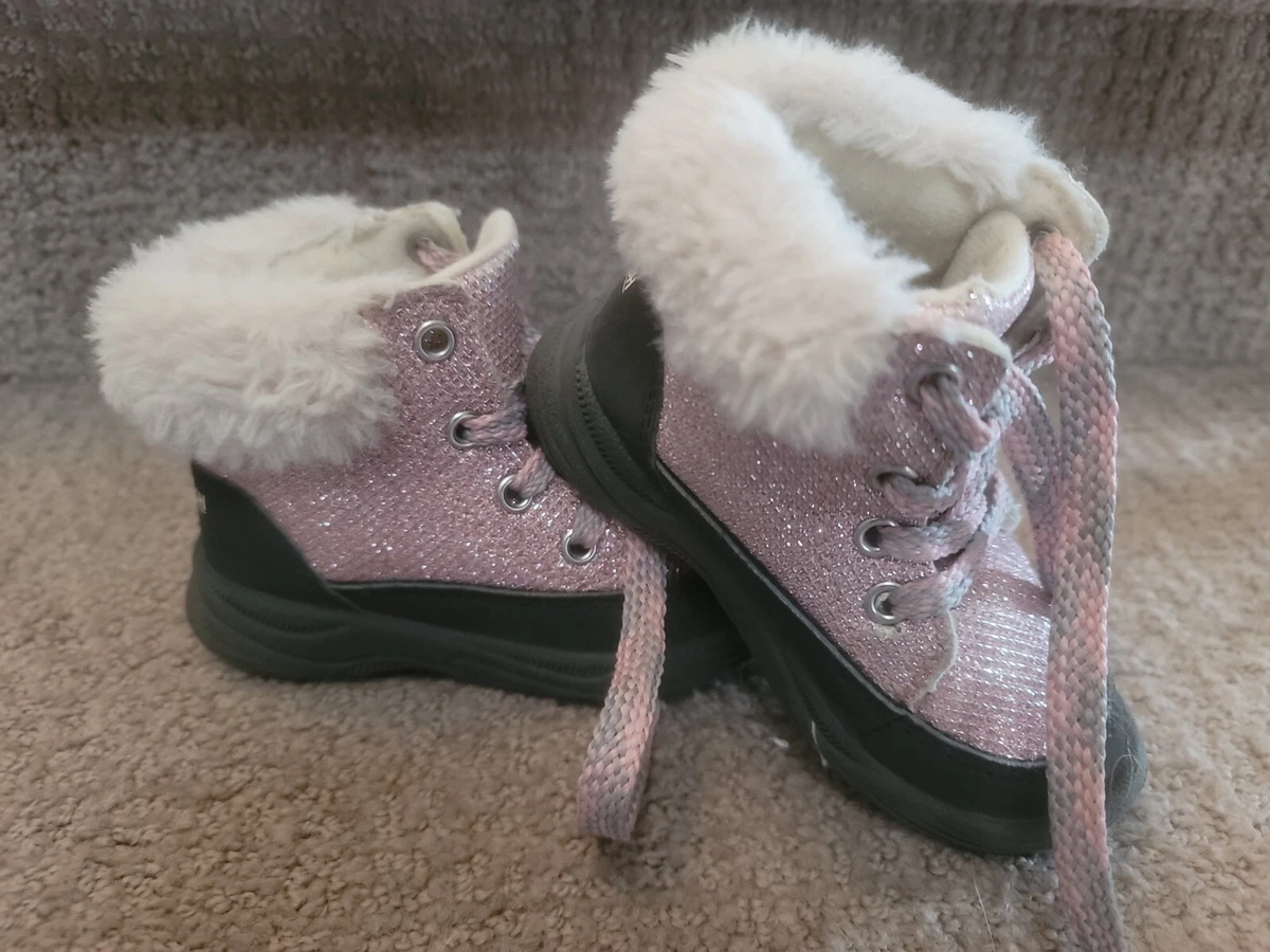 OshKosh B gosh Girls Toddler Pink Glitter Sparkle Lace Up Winter Boots Size 6 T