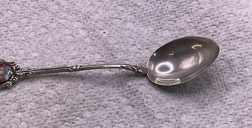 ANTIQUE .835 SILVER HAMBURG PORCELAIN SHEILD SOUVENIR SPOON 4 1/4” - Picture 8 of 9