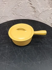 Vintage Descoware Yellow Enamel Cast Iron Sauce Pan 5.5" w/ Lid made in Belgium