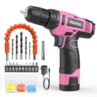 PULITUO 12V Cordless Power Drill Set with Battery and Charger, 3/8"-Pink