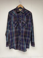 Youngbloods Authentic Western Pearl Snap Shirt Mens LT Purple Plaid Vtg Retro
